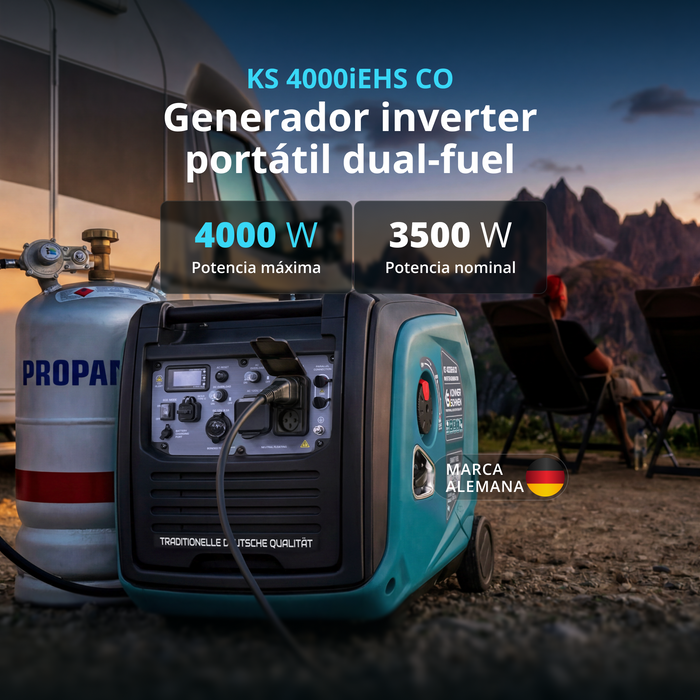 Generador Inversor Dual de 4000W Könner & Söhnen | A Gas GLP/Gasolina, Arranque Eléctrico, Sensor de CO | KS 4000iEHS CO