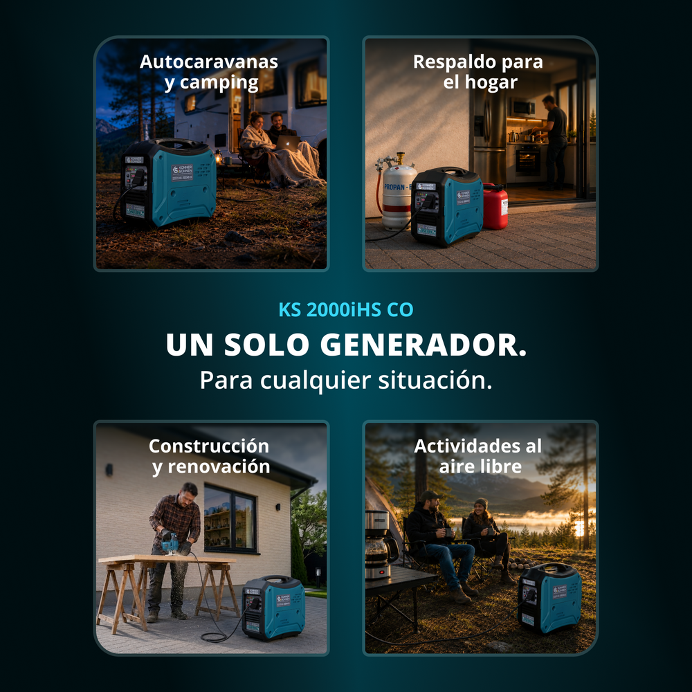 Generador Inverter Portátil de Doble Combustible de 2000 W, Gasolina + Propano, 1800 W de Potencia Nominal, Onda Sinusoidal Pura (<3 % THD), Sensor de CO, Solo 41.8 lb