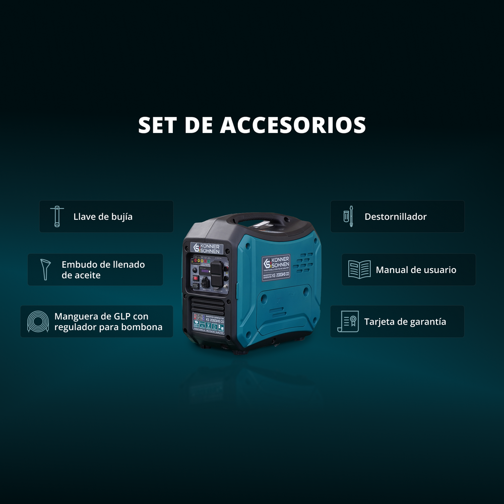 Generador Inverter Portátil de Doble Combustible de 2000 W, Gasolina + Propano, 1800 W de Potencia Nominal, Onda Sinusoidal Pura (<3 % THD), Sensor de CO, Solo 41.8 lb