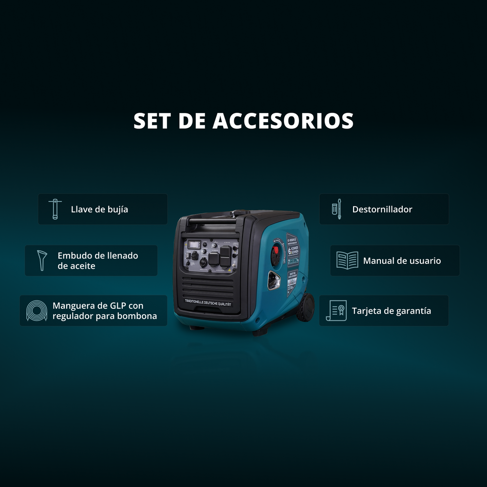 Generador Inversor Dual de 4000W Könner & Söhnen | A Gas GLP/Gasolina, Arranque Eléctrico, Sensor de CO | KS 4000iEHS CO