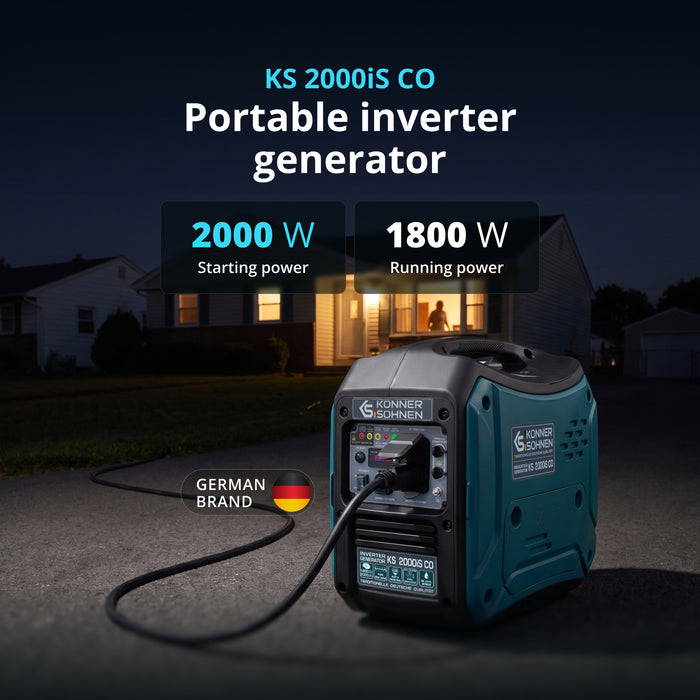 Könner & Söhnen 2000W Portable Inverter Generator | Super Quiet 57 dB, Pure Sine Wave | KS 2000iS CO