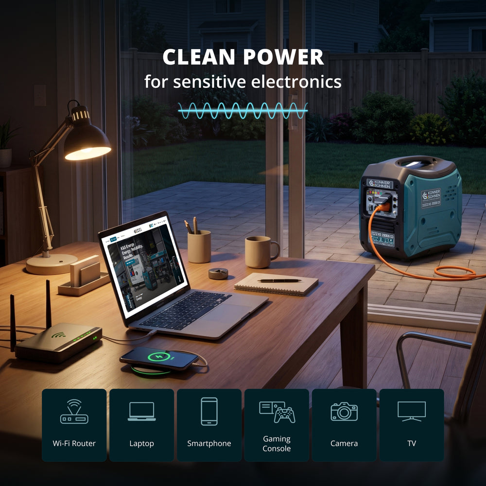 Könner & Söhnen 2000W Portable Inverter Generator | Super Quiet 57 dB, Pure Sine Wave | KS 2000iS CO