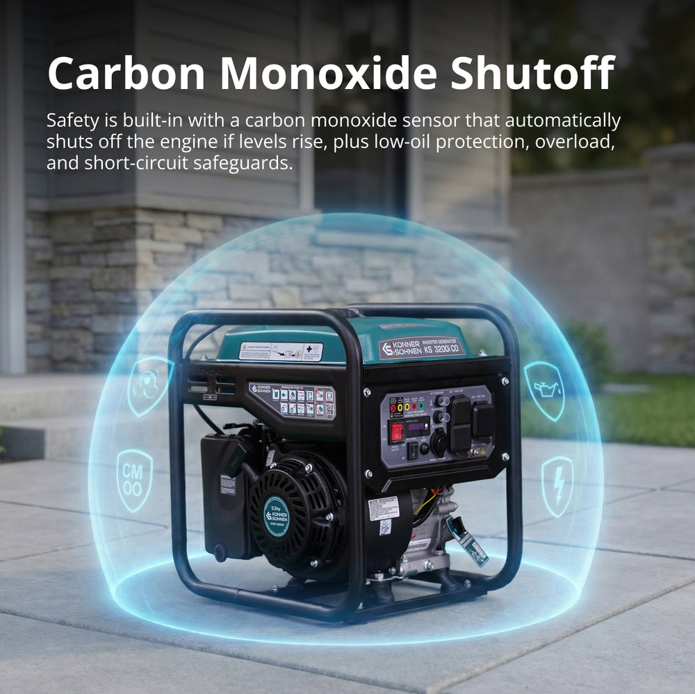 Könner & Söhnen 3200W Portable Inverter Generator | Gasoline, Pure Sine Wave, CO Sensor | KS 3200i CO