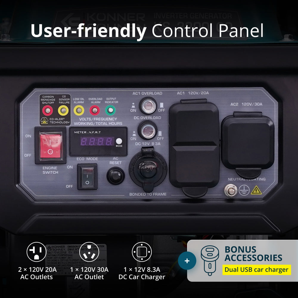 Könner & Söhnen 3200W Portable Inverter Generator | Gasoline, Pure Sine Wave, CO Sensor | KS 3200i CO