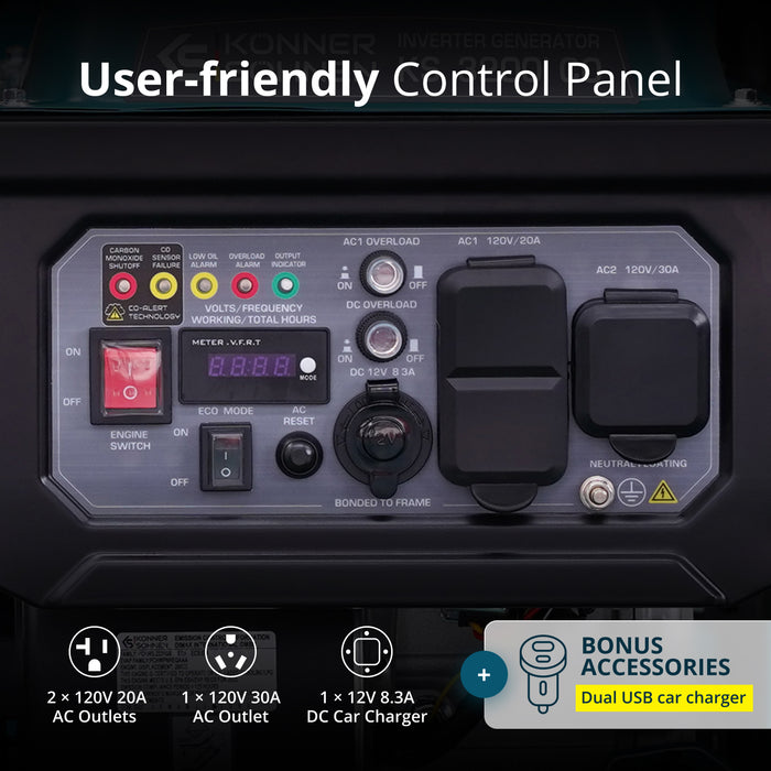 Könner & Söhnen 3200W Portable Inverter Generator | Gasoline, Pure Sine Wave, CO Sensor | KS 3200i CO