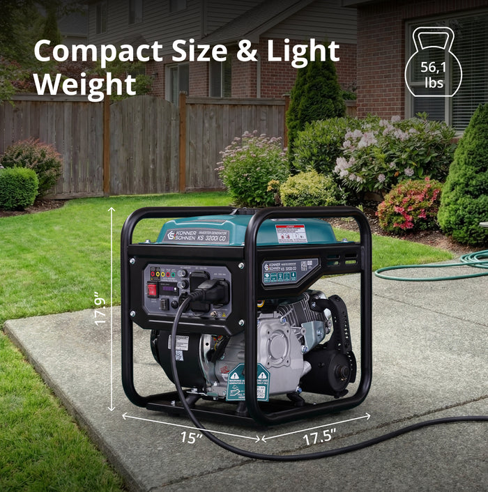 Könner & Söhnen 3200W Portable Inverter Generator | Gasoline, Pure Sine Wave, CO Sensor | KS 3200i CO