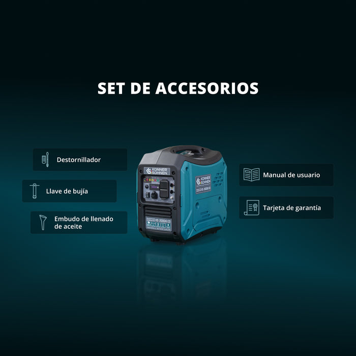 Generador Inverter Portátil de 2000 W, 1800 W de potencia continua, Onda Sinusoidal Pura, Sensor de CO, Solo 41.8 lb