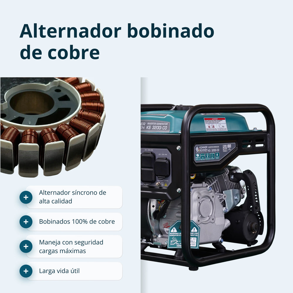 Generador Inversor Portátil de 3200W Könner & Söhnen | A Gasolina, Onda Senoidal Pura, Sensor de CO | KS 3200i CO