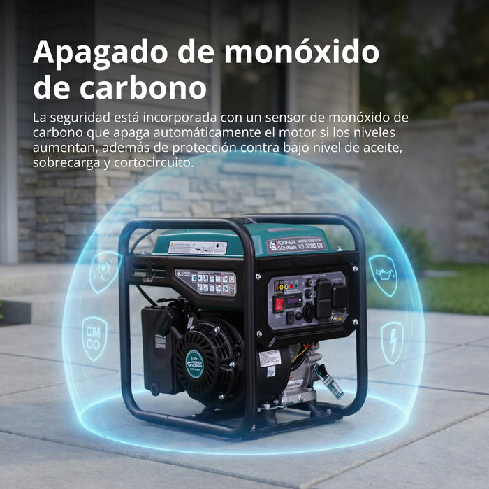 Generador Inversor Portátil de 3200W Könner & Söhnen | A Gasolina, Onda Senoidal Pura, Sensor de CO | KS 3200i CO