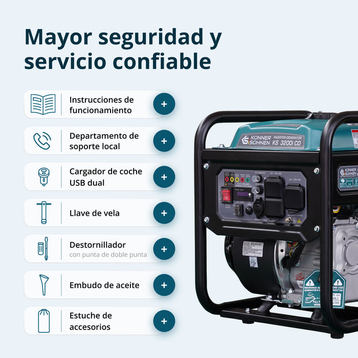 Generador Inversor Portátil de 3200W Könner & Söhnen | A Gasolina, Onda Senoidal Pura, Sensor de CO | KS 3200i CO
