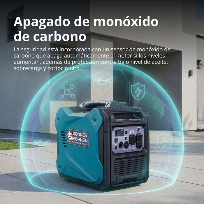 Generador Inverter 5500W de potencia máxima / 5.000 W de potencia nominal, Arranque Eléctrico, 120/240 V 30 A, Onda Sinusoidal Pura, Sensor de CO | KS 6000iES CO Könner & Söhnen