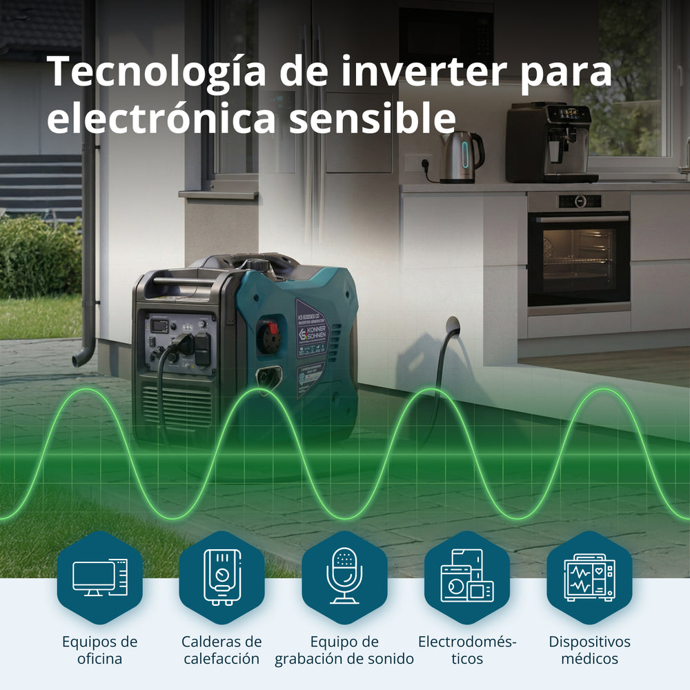 Generador Inverter 5500W de potencia máxima / 5.000 W de potencia nominal, Arranque Eléctrico, 120/240 V 30 A, Onda Sinusoidal Pura, Sensor de CO | KS 6000iES CO Könner & Söhnen
