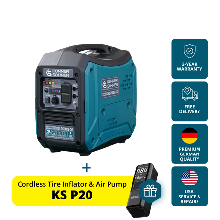 Könner & Söhnen 2000W Portable Inverter Generator | Super Quiet 57 dB, Pure Sine Wave | KS 2000iS CO