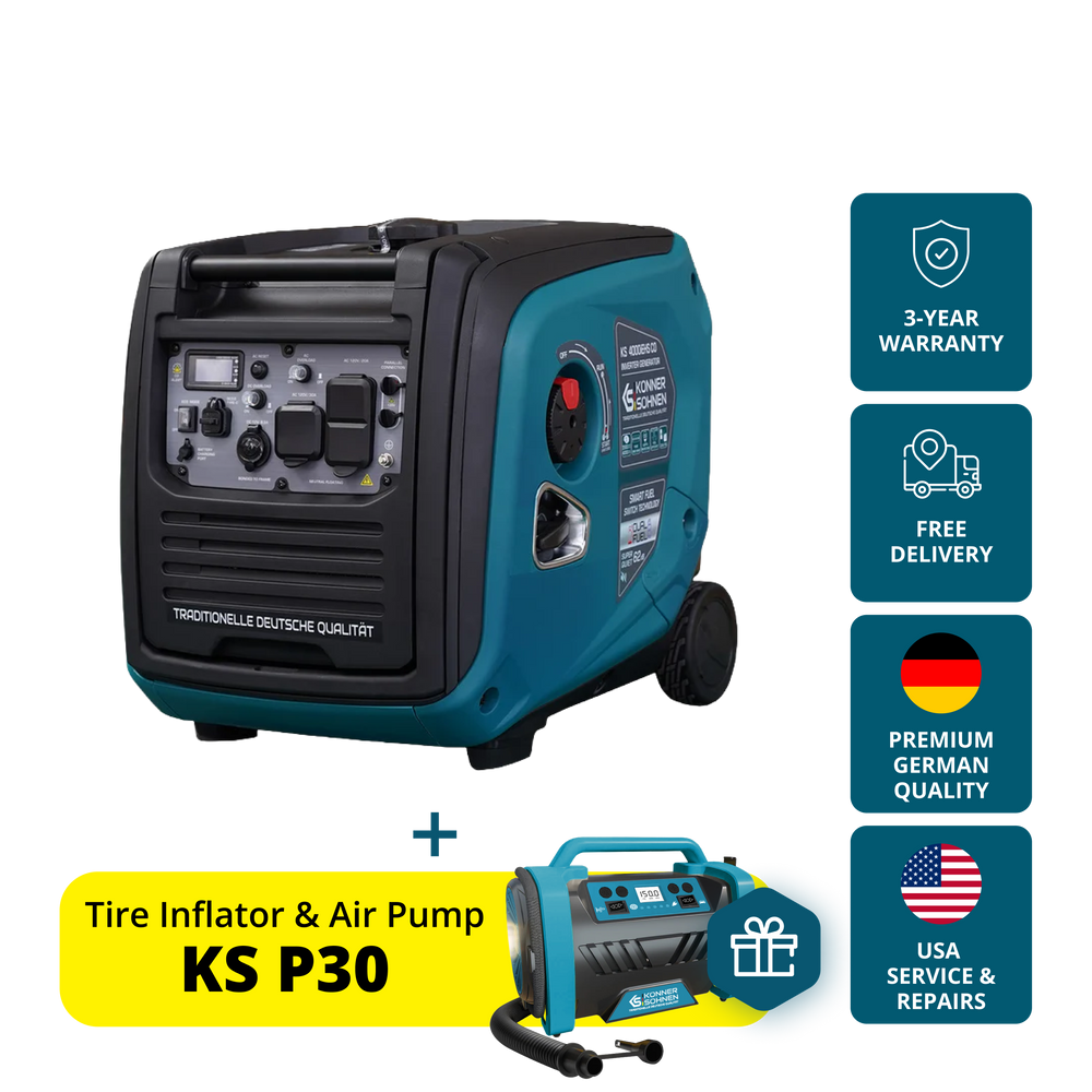 Könner & Söhnen 4000W Dual Fuel Inverter Generator | LPG/Gasoline, Electric Start, CO Sensor | KS 4000iEHS CO