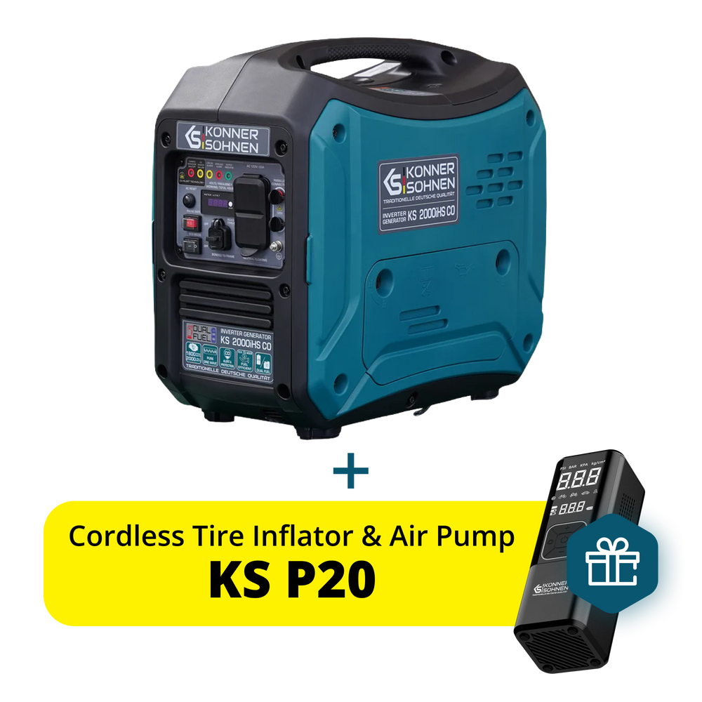 Könner & Söhnen 2000W Portable Dual Fuel Inverter Generator | Gasoline & Propane, Super Quiet 57 dB | KS 2000iH S CO