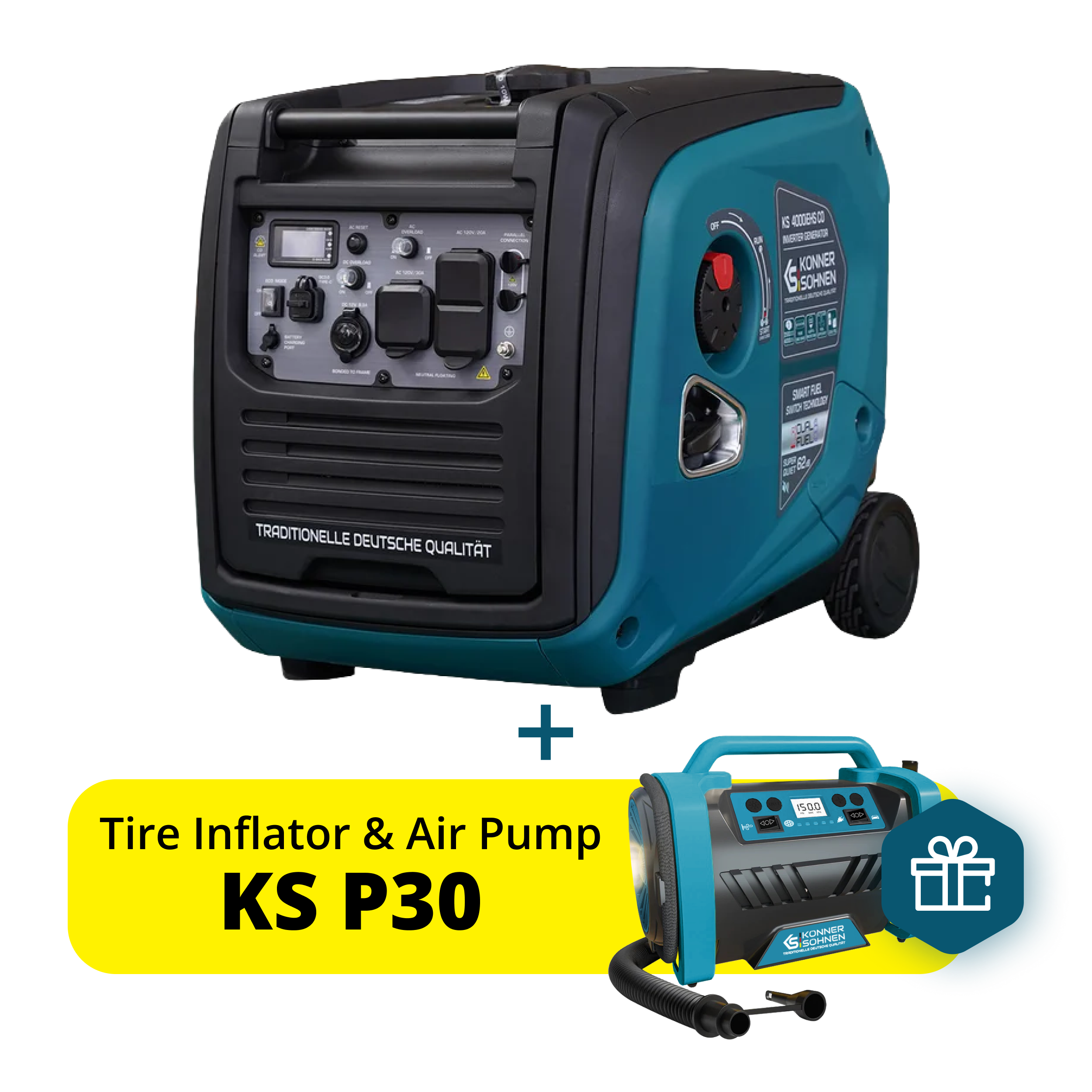 Photos - Generator Konner&Sohnen Könner & Söhnen 4000W Dual Fuel Inverter | LPG/Gasoline, Electric Start, CO Sensor | KS 4000iEHS CO