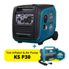 Könner & Söhnen KS 4000iEHS CO dual fuel inverter generator on wheels, with a promotional free gift: the KS P30 tire inflator and air pump