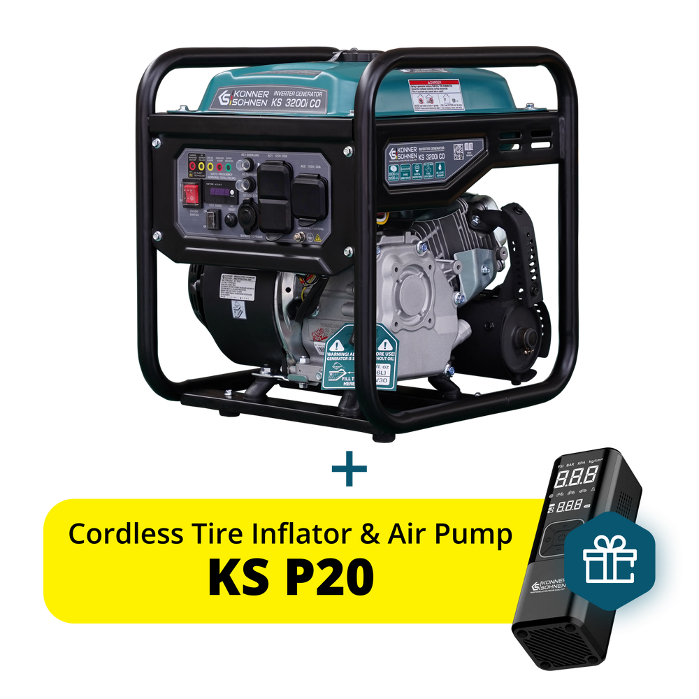 Könner & Söhnen 3200W Portable Inverter Generator | Gasoline, Pure Sine Wave, CO Sensor | KS 3200i CO