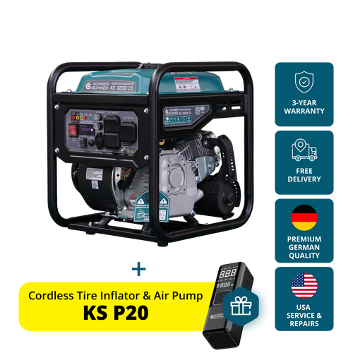Könner & Söhnen 3200W Portable Inverter Generator | Gasoline, Pure Sine Wave, CO Sensor | KS 3200i CO