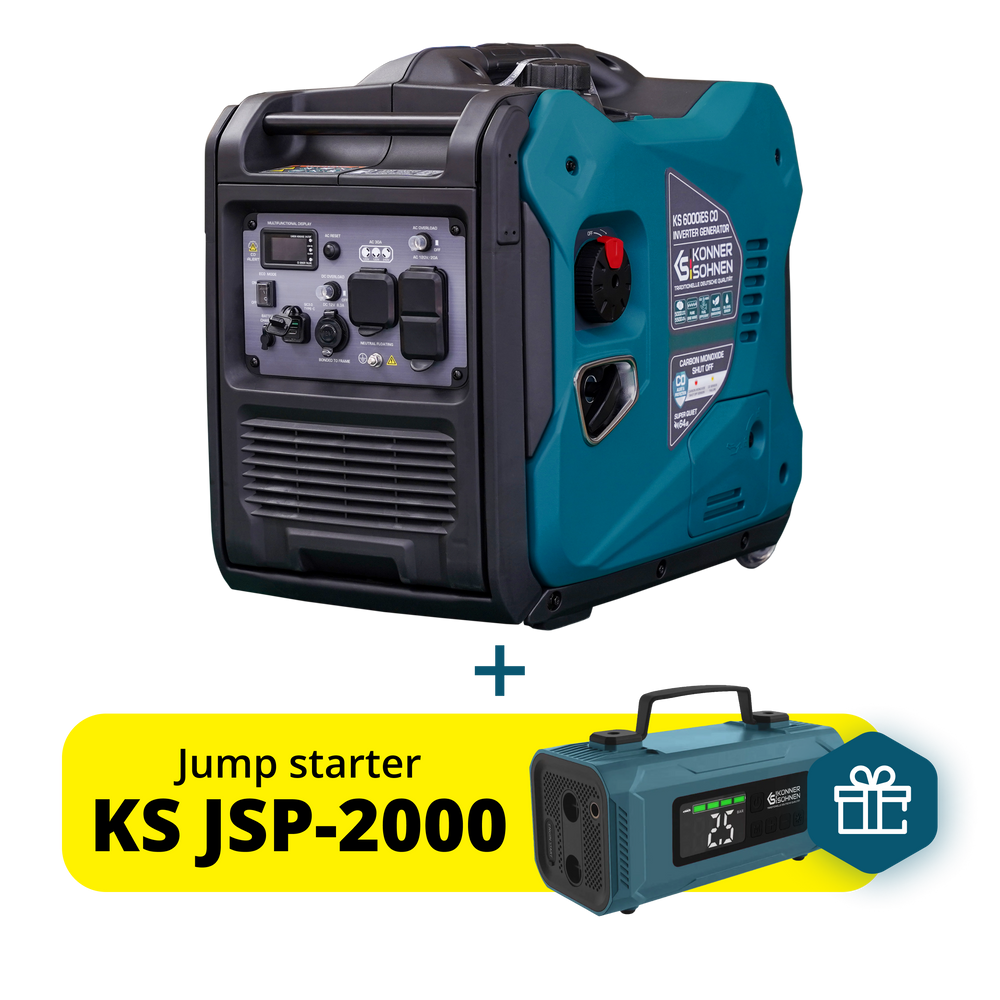 Könner & Söhnen 5500W Portable Inverter Generator | Gasoline, Electric Start, CO Sensor | KS 6000iES CO