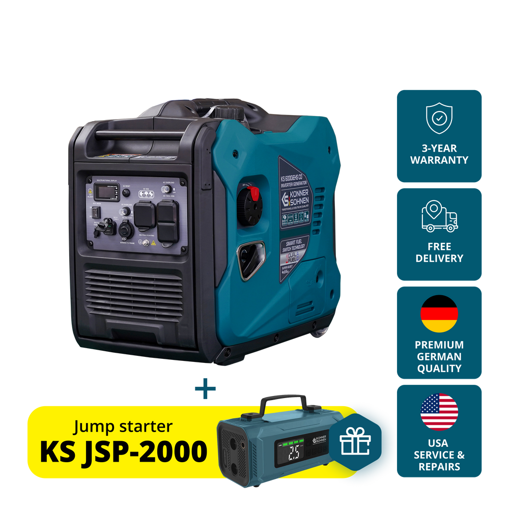 Könner & Söhnen 5500W Dual Fuel Inverter Generator | LPG/Gasoline, Electric Start, CO Sensor | KS 6000iEHS CO