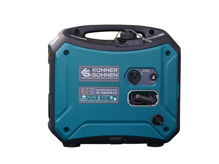 Könner & Söhnen 2000W Portable Dual Fuel Inverter Generator | Gasoline & Propane, Super Quiet 57 dB | KS 2000iH S CO