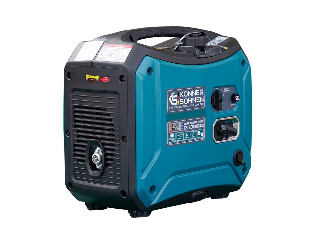 Könner & Söhnen 2000W Portable Dual Fuel Inverter Generator | Gasoline & Propane, Super Quiet 57 dB | KS 2000iH S CO