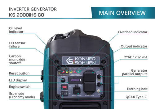 Generador inverter híbrido de gas/gasolina KS 2000iHS CO