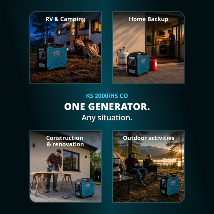 Könner & Söhnen 2000W Portable Dual Fuel Inverter Generator | Gasoline & Propane, Super Quiet 57 dB | KS 2000iH S CO