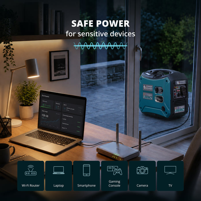 Könner & Söhnen 2000W Portable Dual Fuel Inverter Generator | Gasoline & Propane, Super Quiet 57 dB | KS 2000iH S CO