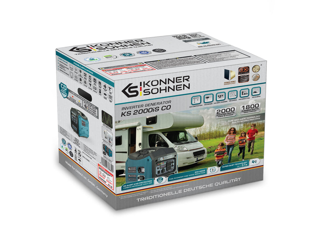 Könner & Söhnen 2000W Portable Inverter Generator | Super Quiet 57 dB, Pure Sine Wave | KS 2000iS CO