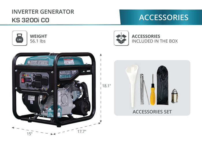 Könner & Söhnen 3200W Portable Inverter Generator | Gasoline, Pure Sine Wave, CO Sensor | KS 3200i CO
