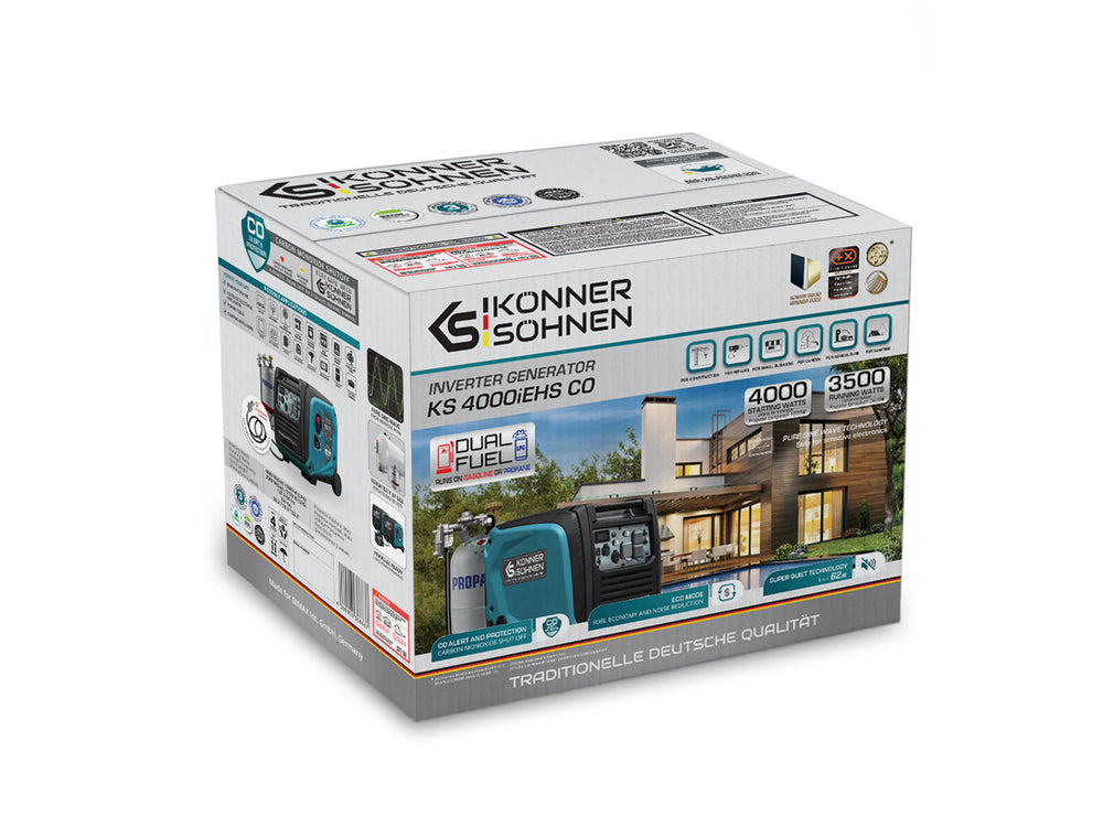 Könner & Söhnen 4000W Dual Fuel Inverter Generator | LPG/Gasoline, Electric Start, CO Sensor | KS 4000iEHS CO