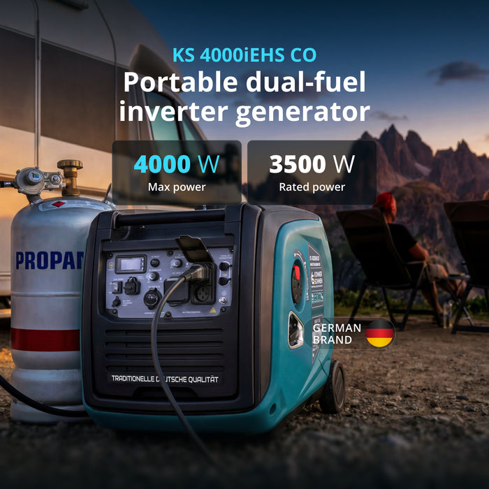 Könner & Söhnen 4000W Dual Fuel Inverter Generator | LPG/Gasoline, Electric Start, CO Sensor | KS 4000iEHS CO
