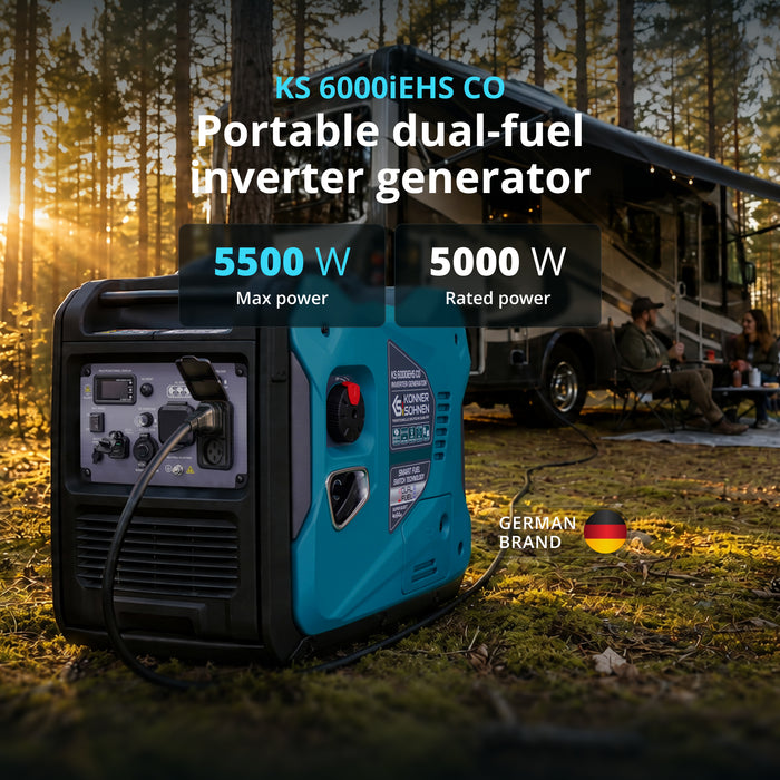 Könner & Söhnen 5500W Dual Fuel Inverter Generator | LPG/Gasoline, Electric Start, CO Sensor | KS 6000iEHS CO