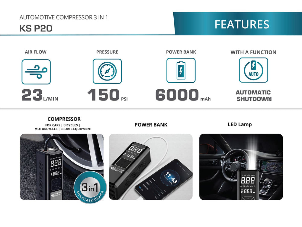 Cordless Air Compressor KS P20 | Portable Tire Inflator Könner & Söhnen