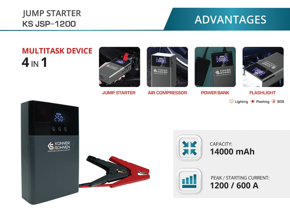 Portable Jump Starter with Air Pump KS JS-1200 Könner & Söhnen